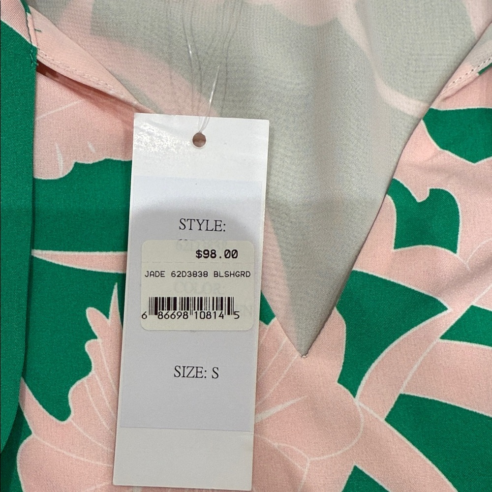 Jade Melody Tam Kelly Green and Pink Floral Blouse, S - Picture 5 of 12